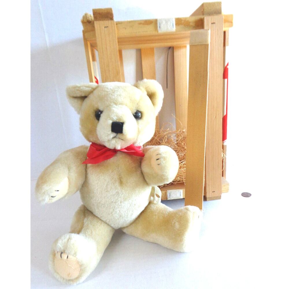 Cuddle Cargo Teddy Bear On Board Plush Wooden Crate Slat Box Slat Vtg 80s New